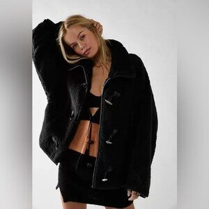 Free People JUNIE Toggle Black Teddy Lined Jacket Urban Outfitters XL